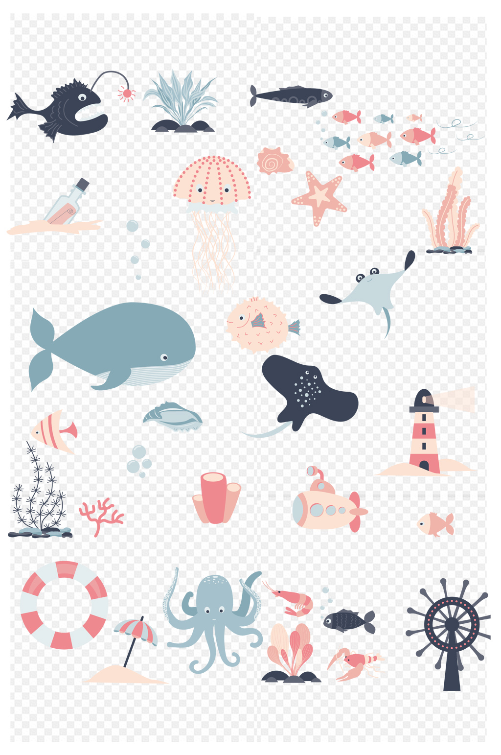 海洋生物图案素材_海洋生物图案模板_海洋生物图案设计图片免费下载-众图网