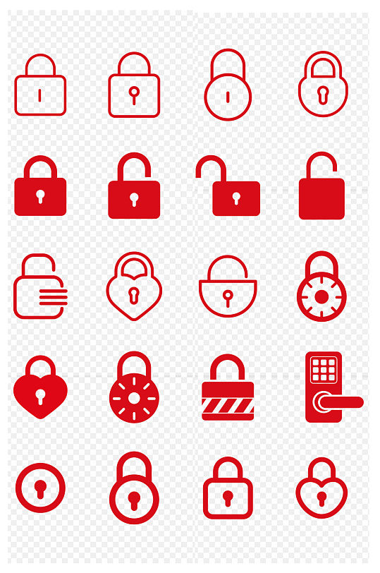 锁安全图标同心锁爱心密码锁免抠元素