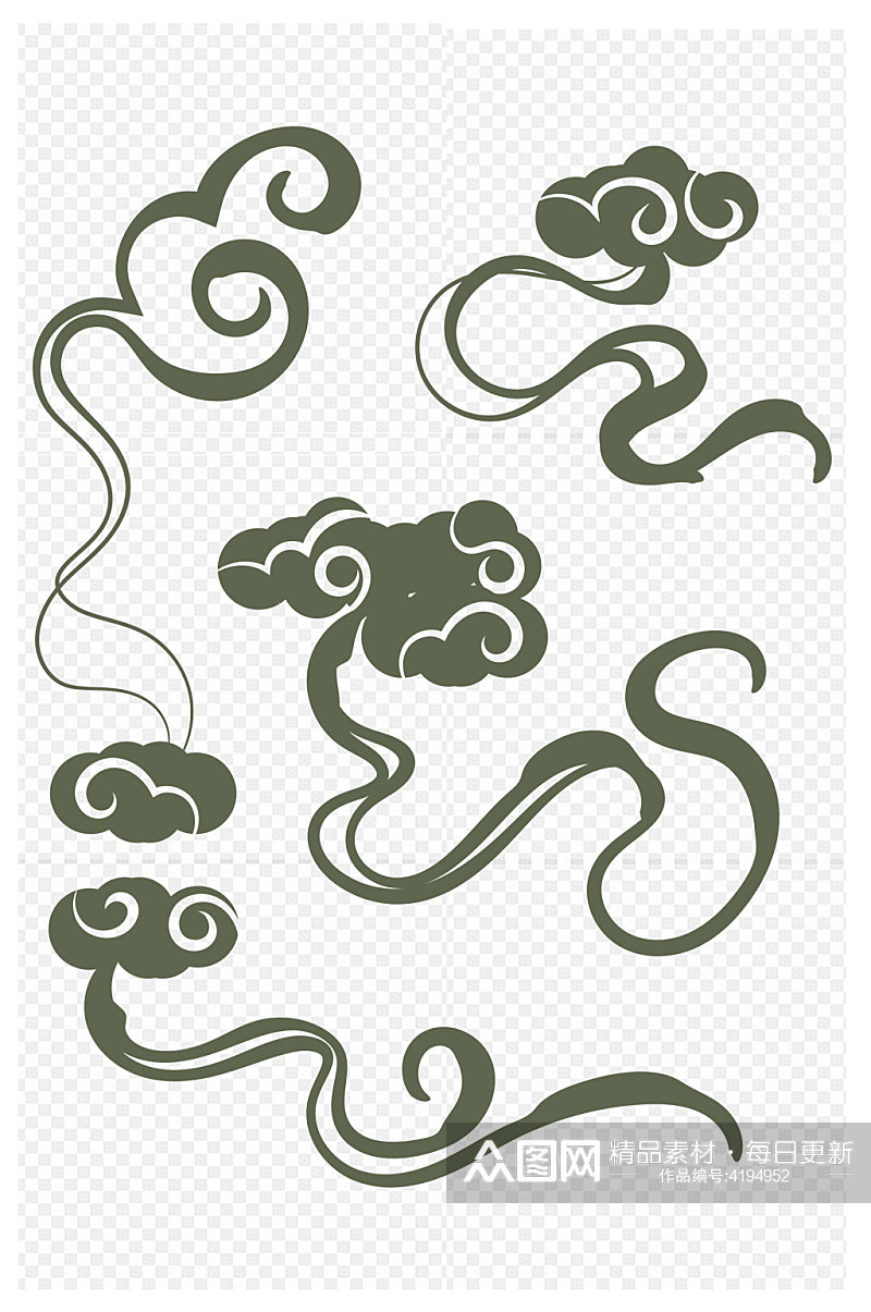 云纹手绘古典中国风祥云装饰图案免扣元素素材