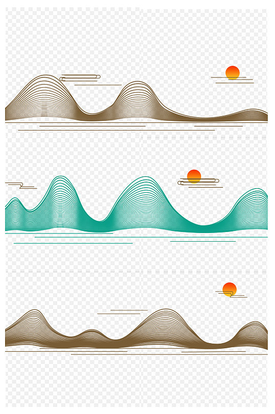 中国风线条山峰祥云免扣元素