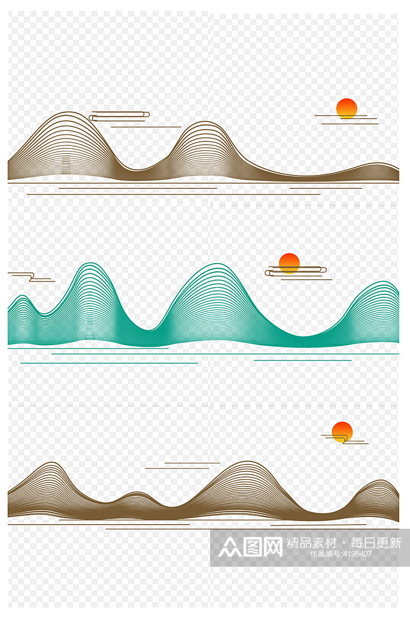 中国风线条山峰祥云免扣元素素材