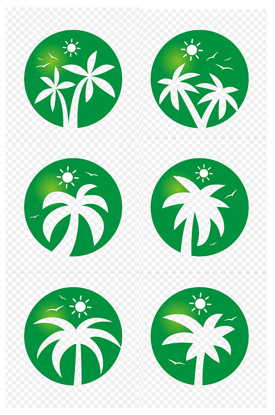 手绘椰子棕榈树阳光海鸥装饰图案免扣元素