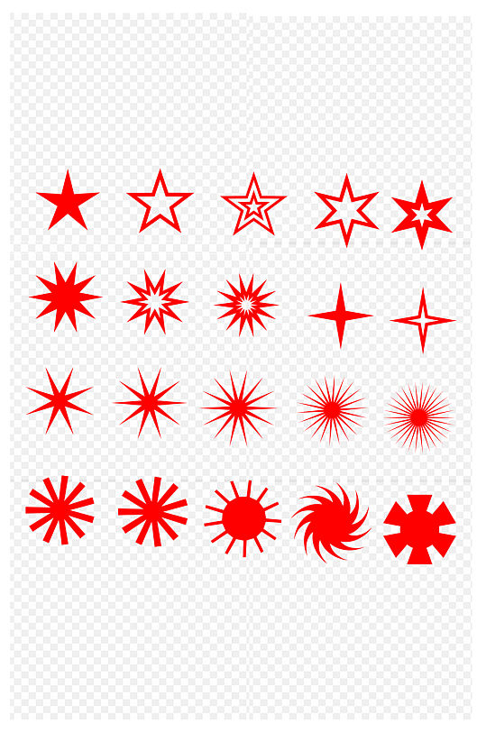 大红色五角星雪花片免抠元素