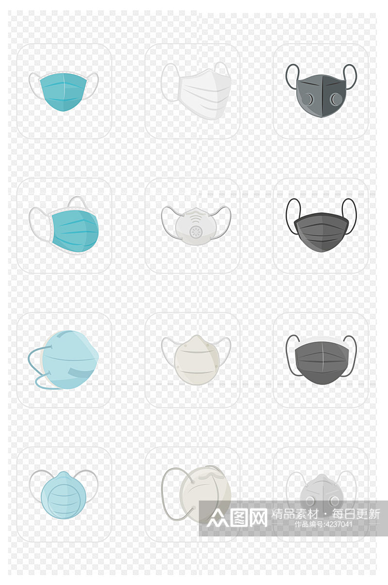 口罩手绘医用口罩卡通口罩图标免抠元素素材