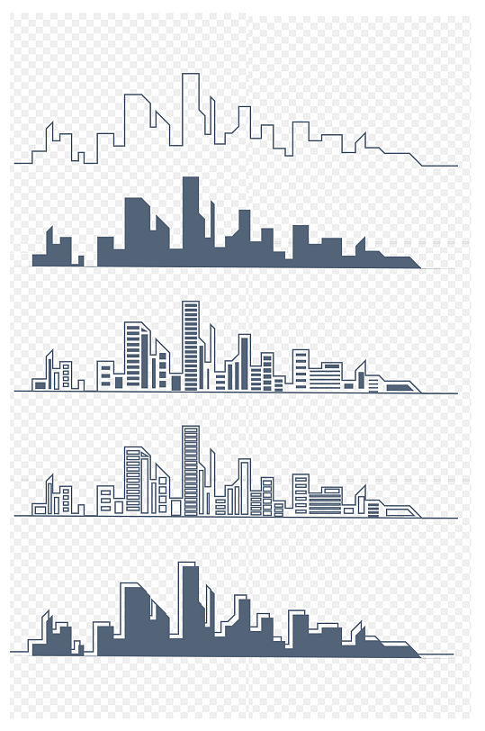 简约现代城市建筑线稿剪影免扣元素