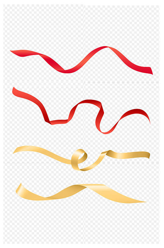 金色庆祝带子红色丝带绸带线条稿免扣元素