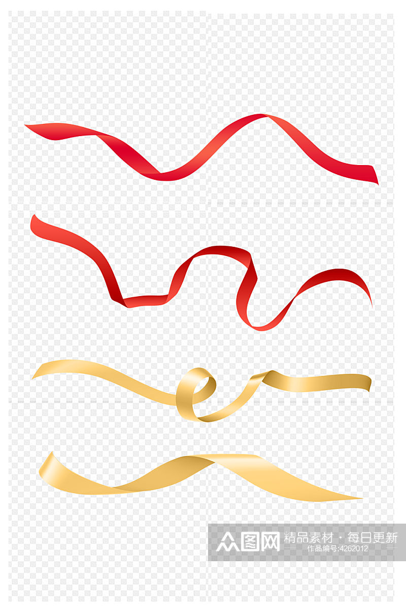 金色庆祝带子红色丝带绸带线条稿免扣元素素材