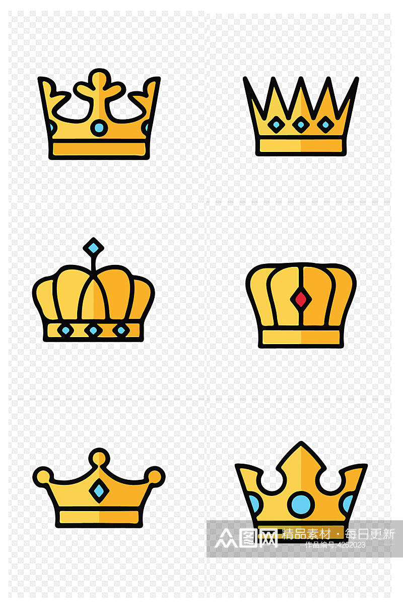 手绘卡通黄色皇冠系列装饰图标免扣元素素材