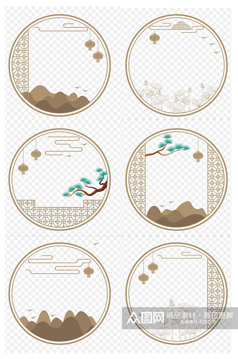 中国风窗格古典中式内容框复古边框免扣元素素材