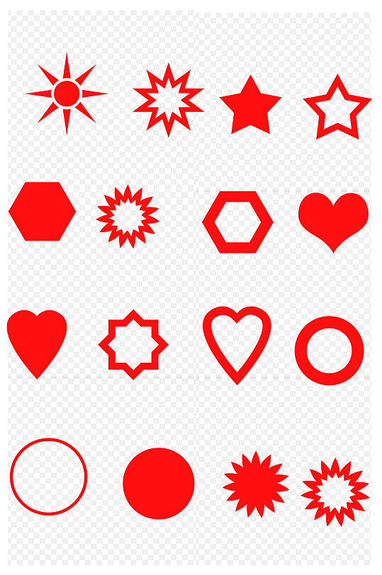 五角星红色爱心图标图案免抠元素
