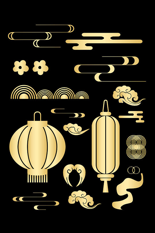 中国风中式传统纹新年灯笼纹理装饰免扣素材
