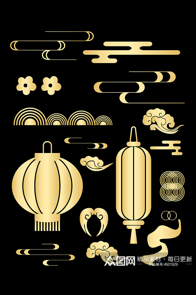 中国风中式传统纹新年灯笼纹理装饰免扣素材素材