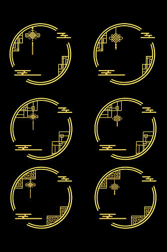 中式中国结创意古风圆形边框免扣素材