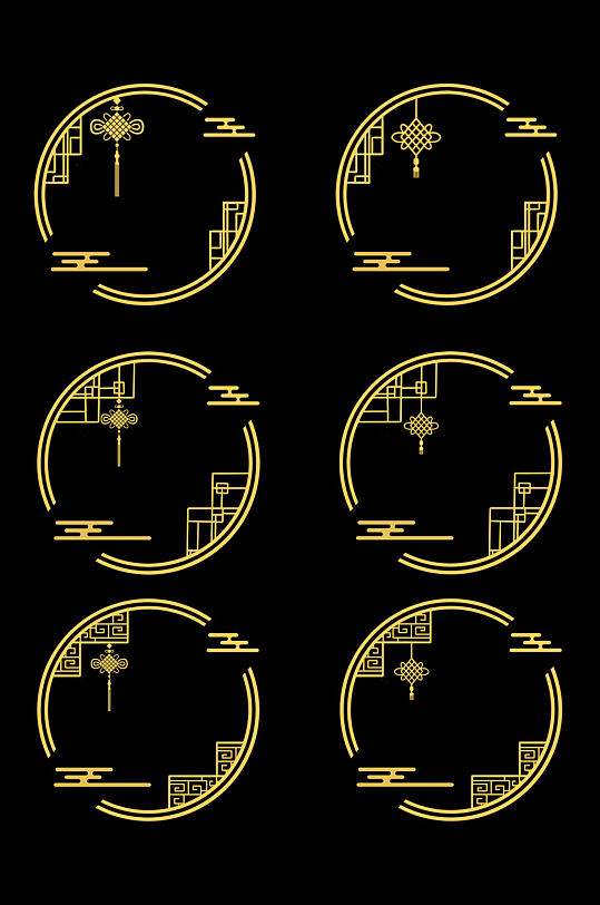 中式中国结创意古风圆形边框免扣素材