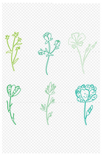 线描手绘植物叶子免扣元素