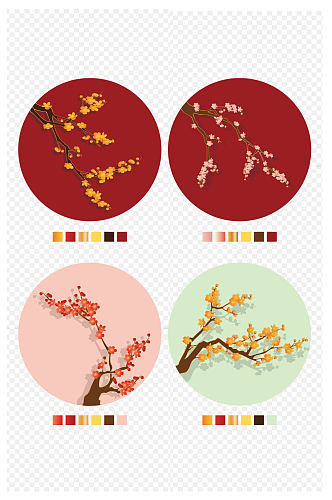 新中式喜庆春节腊梅花装饰免扣元素