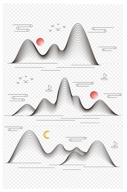 太阳湖面船中国山水水墨画背景立即下载水墨船中国风背