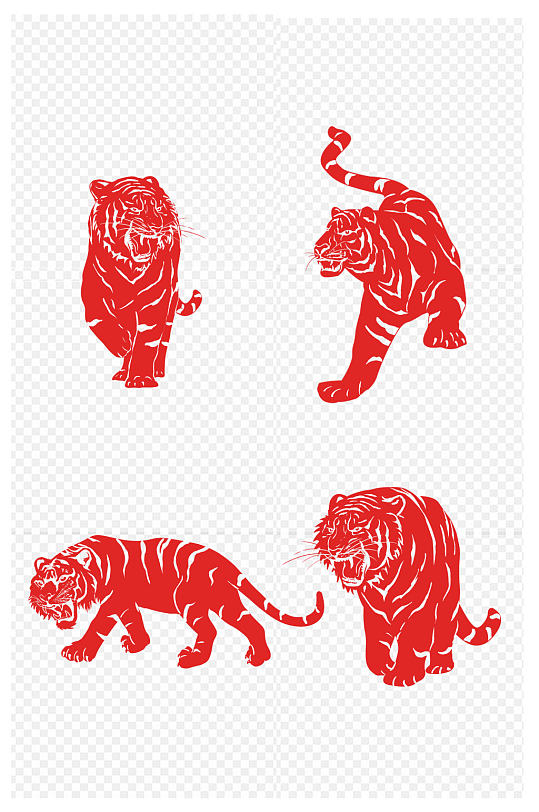 新年剪纸风红色老虎免扣元素