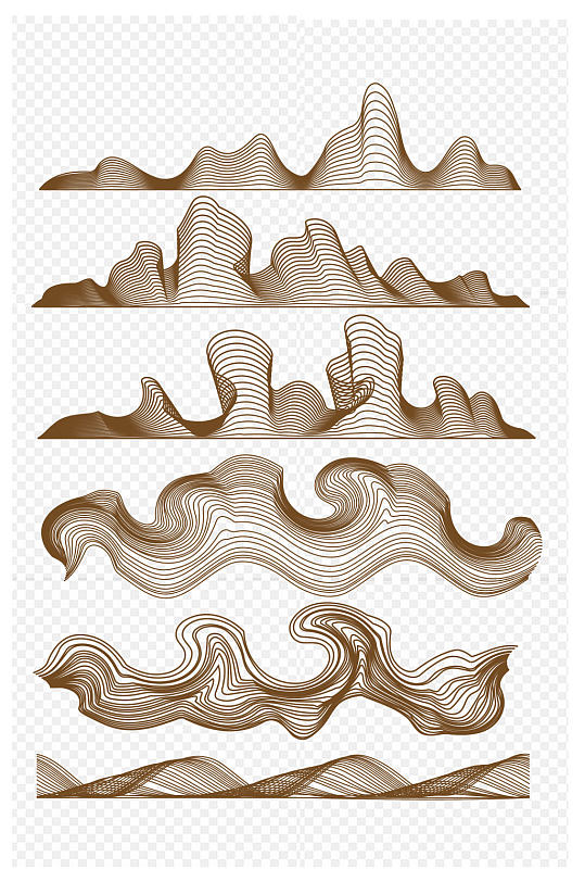 中国风线条山峰中式线条山水装饰免扣元素