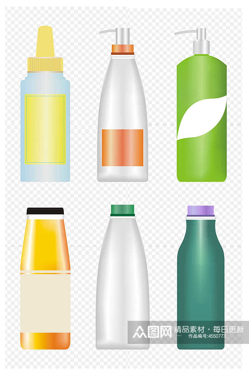 彩色洗护厨房饮用水瓶子瓶盖免扣元素素材