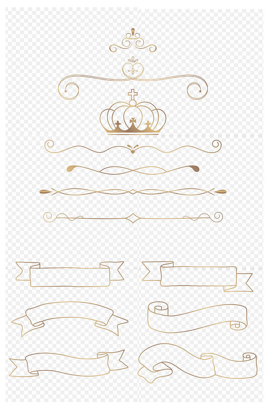 复古金色渐变皇冠丝带分割线免扣元素