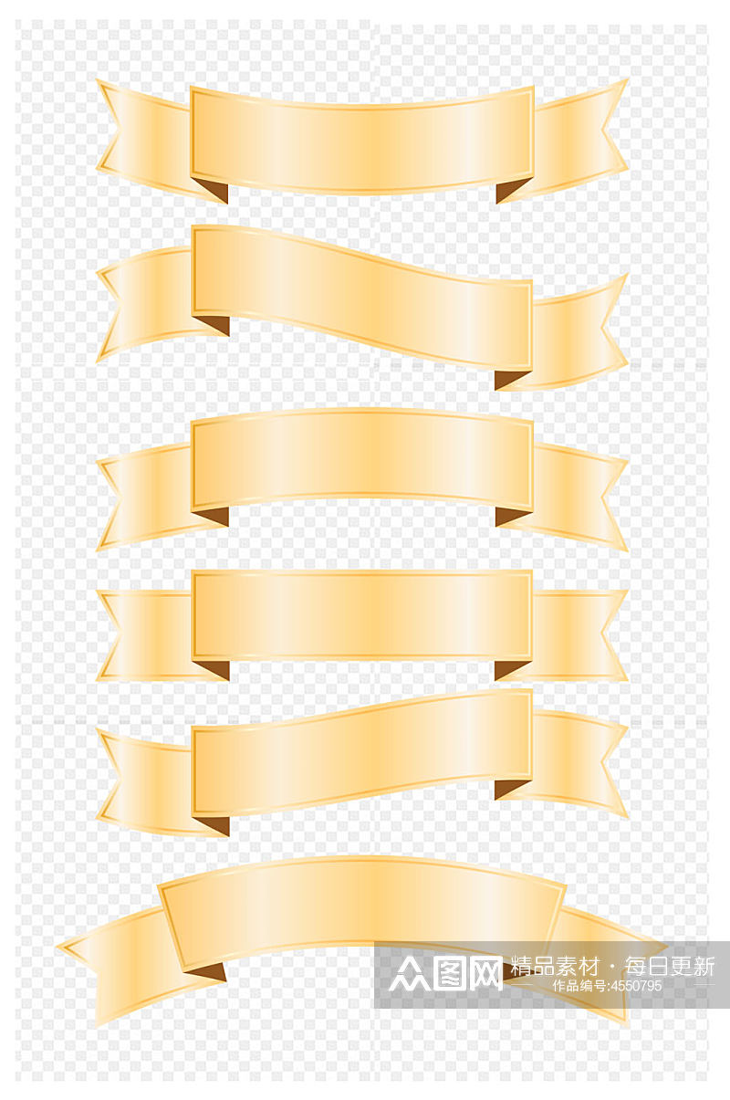 丝带渐变金色飘带丝绸标签栏目免扣元素素材