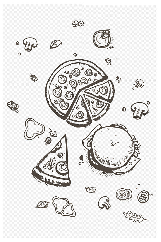 手绘插画西式餐点美堡披萨装饰画免扣素材