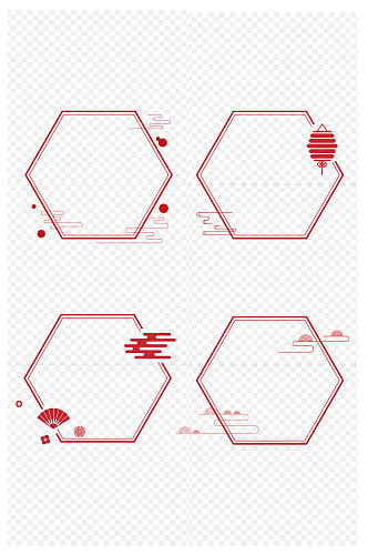 新年红色灯笼祥云花纹边框标题框免扣素材
