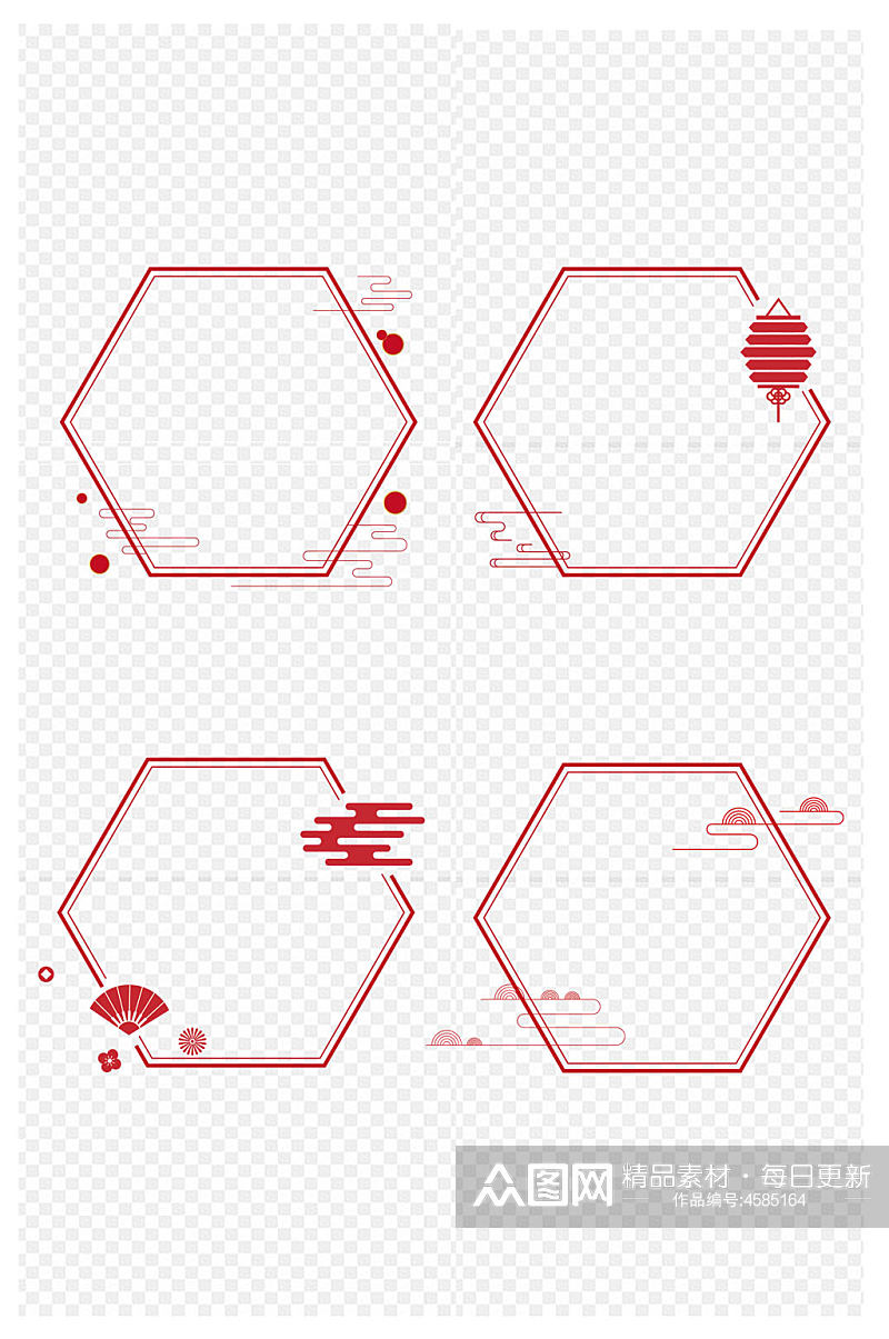 新年红色灯笼祥云花纹边框标题框免扣素材素材