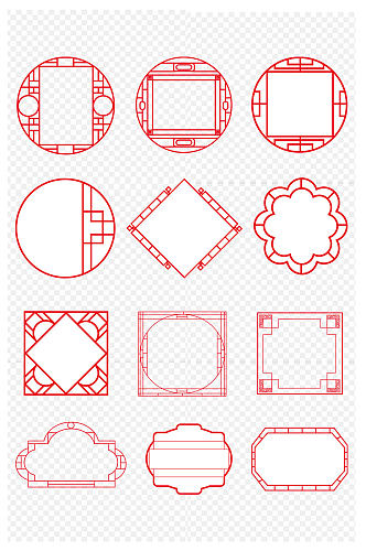 中国风国潮窗格边框纹标题框素材免扣素材