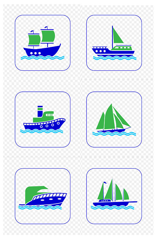 手绘帆船游船航行航海游轮图标免扣元素
