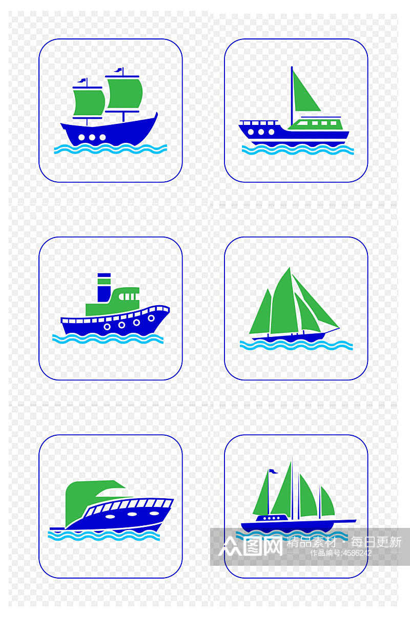 手绘帆船游船航行航海游轮图标免扣元素素材