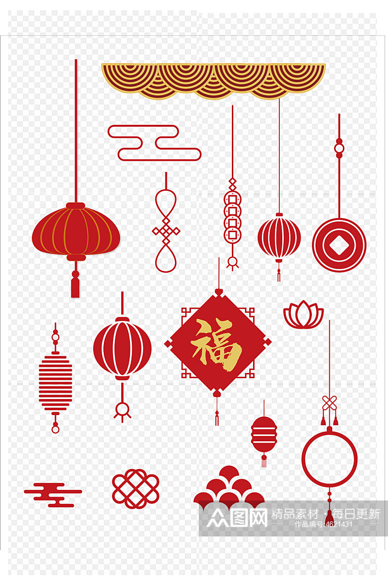 春节喜庆中国国潮元素设计免扣元素素材