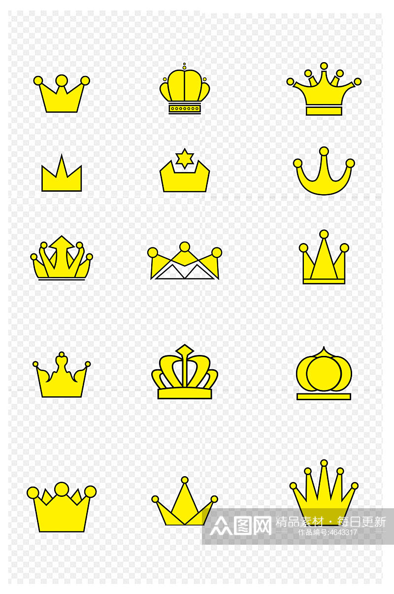 手绘卡通黄色皇冠系列图标免扣元素素材