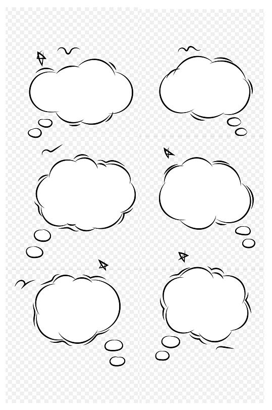 手绘线条云朵对话框文本框内容框免扣元素