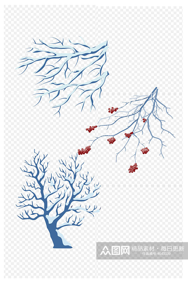 冬天积雪树枝树枝冬天树枝积雪免扣元素素材