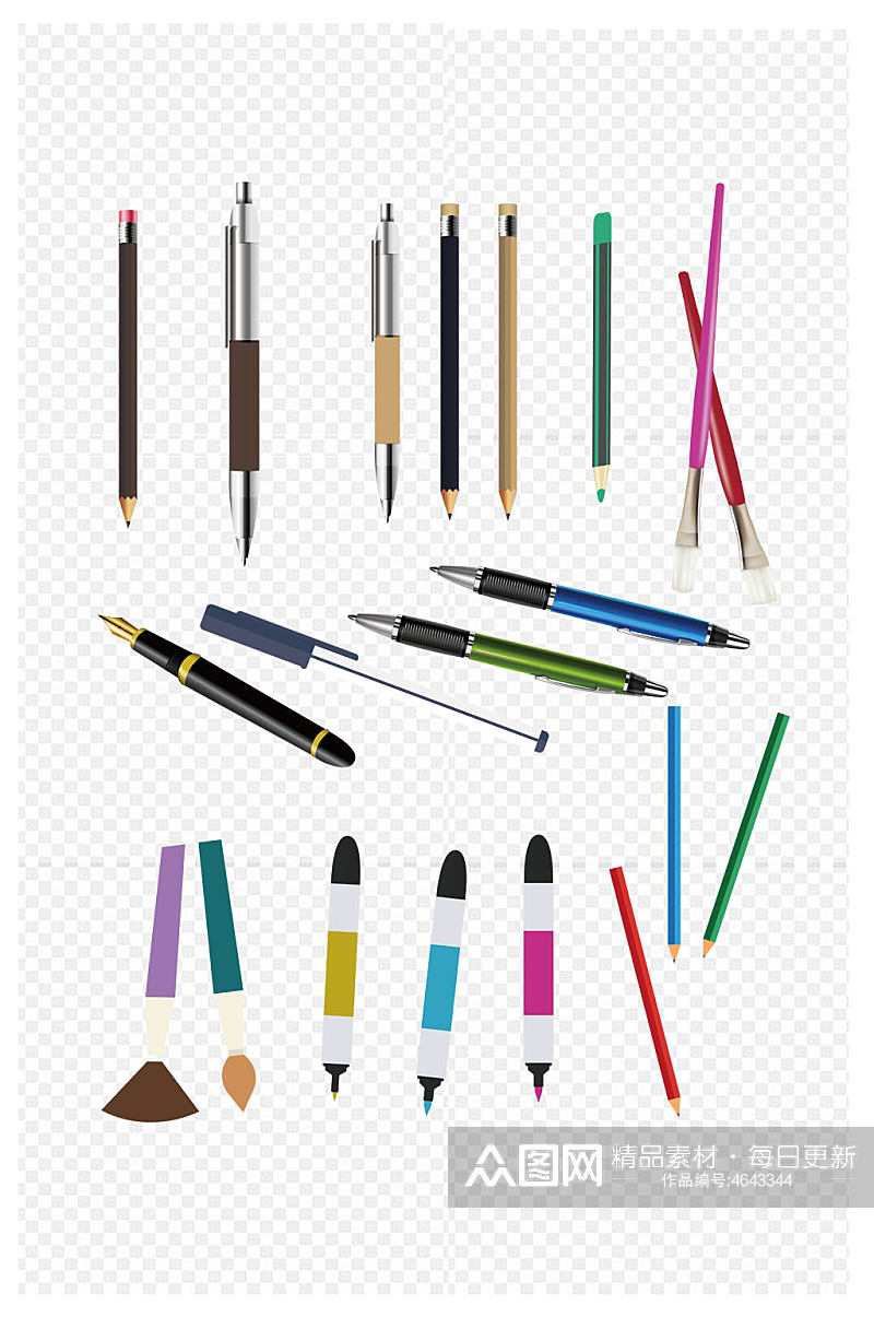 黑色钢笔钢笔造型各种笔学习工具免扣元素素材
