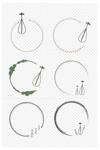中国风琵琶圆圈圆环圆框中式装饰免扣元素