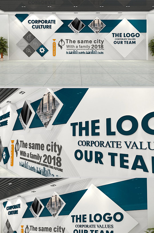 简约创意文化墙设计模板效果图-众图网