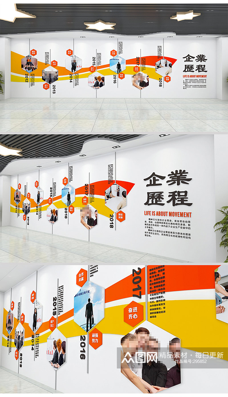 创意时尚公司发展历程介绍企业形象墙素材