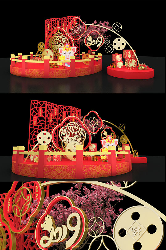 铜钱创意新年商场美陈堆头dp点设计