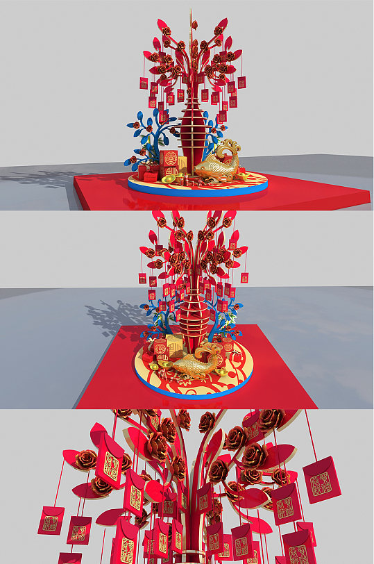 花开富贵食堂新年商场美陈堆头dp点设计 新年大厅布置