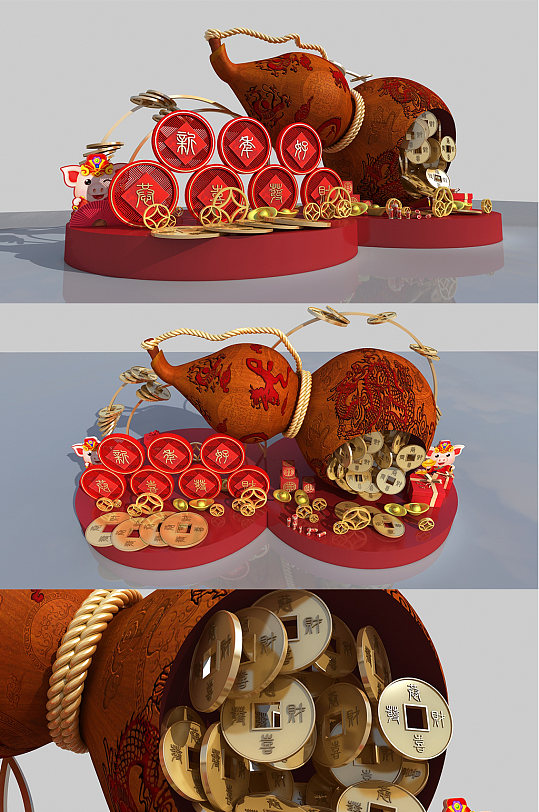 金钱葫芦创意新年商场美陈堆头DP点设计-众图网