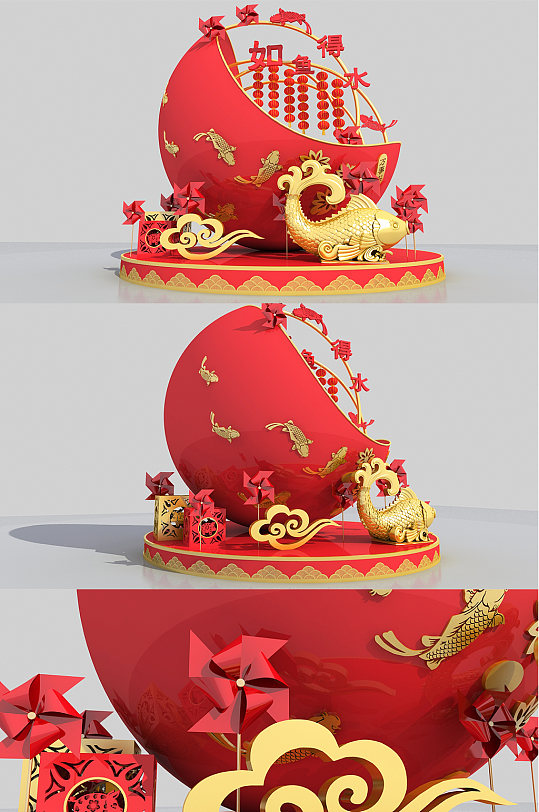 2021牛年食堂新年商场美陈堆头DP点设计布置-众图网