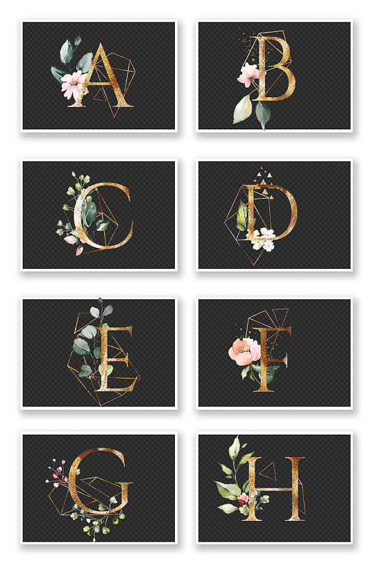 26英文字母金色花朵欧美