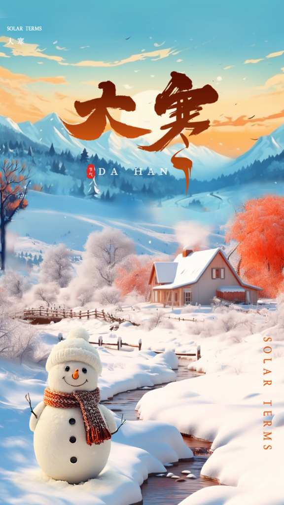24节气大寒雪地雪人手机海报素材