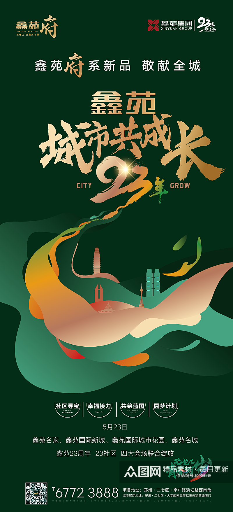 城市旅游绿色环保卡通树海报海报设计素材