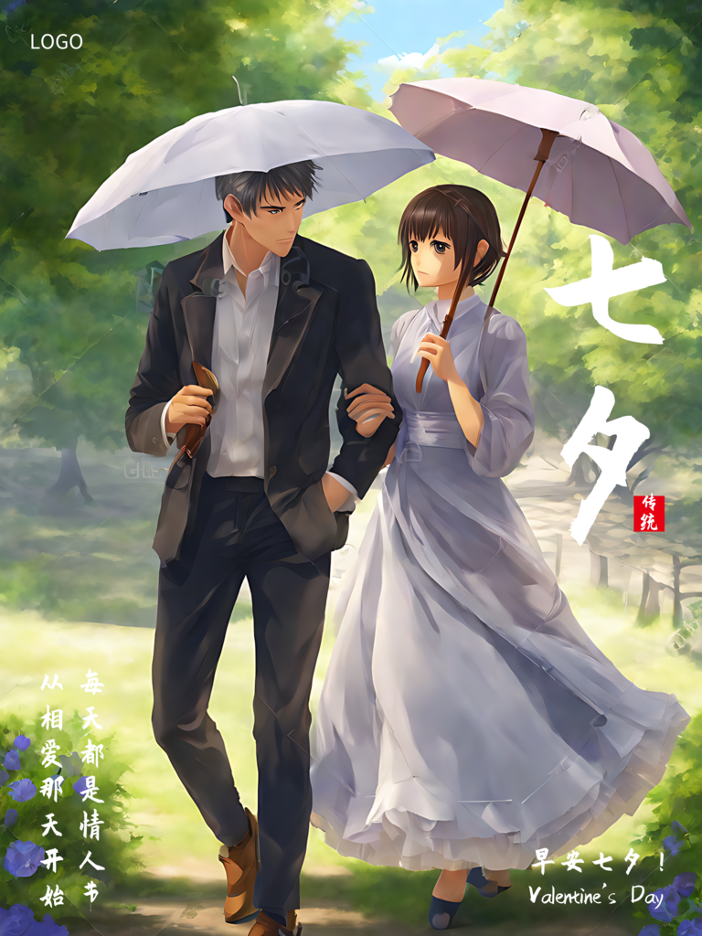 七夕插画祝福海报素材