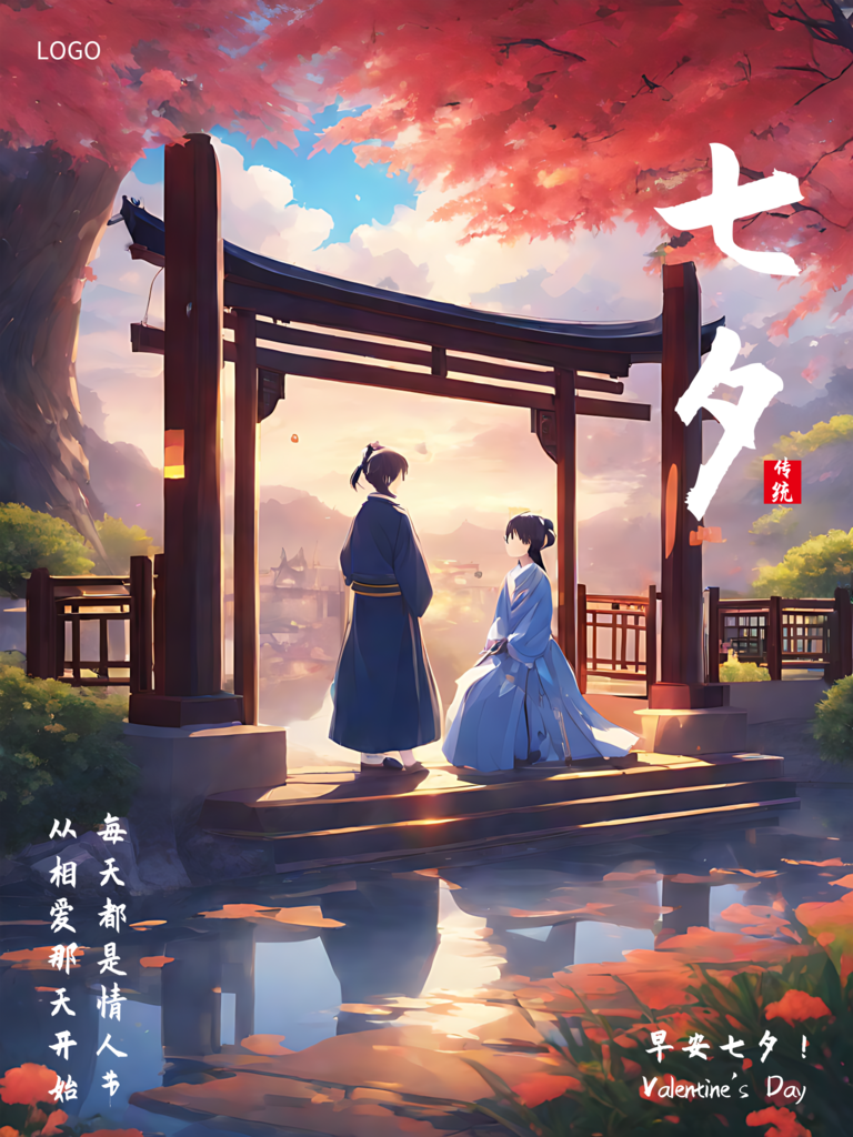 七夕插画祝福海报素材
