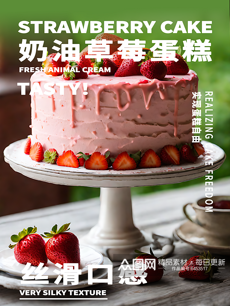 奶油草莓蛋糕甜品宣传海报素材